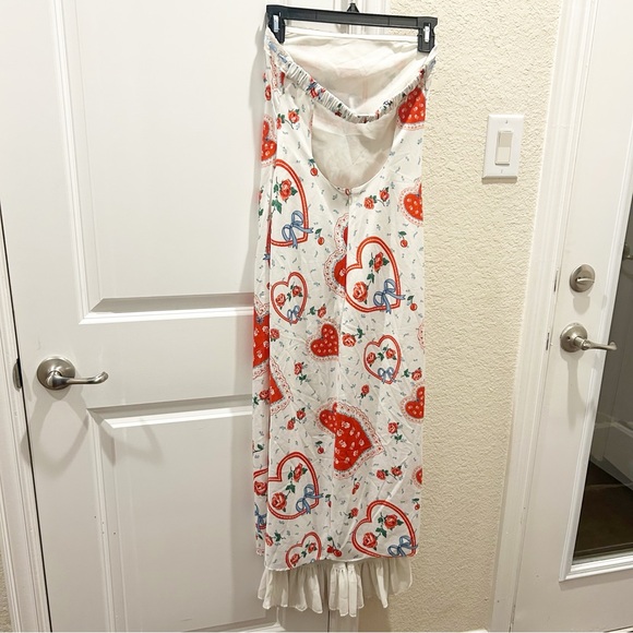 For Love & Lemons Daisy Mae Heart Cherry Print Strapless Ruffle Midi Dress - Picture 12 of 12